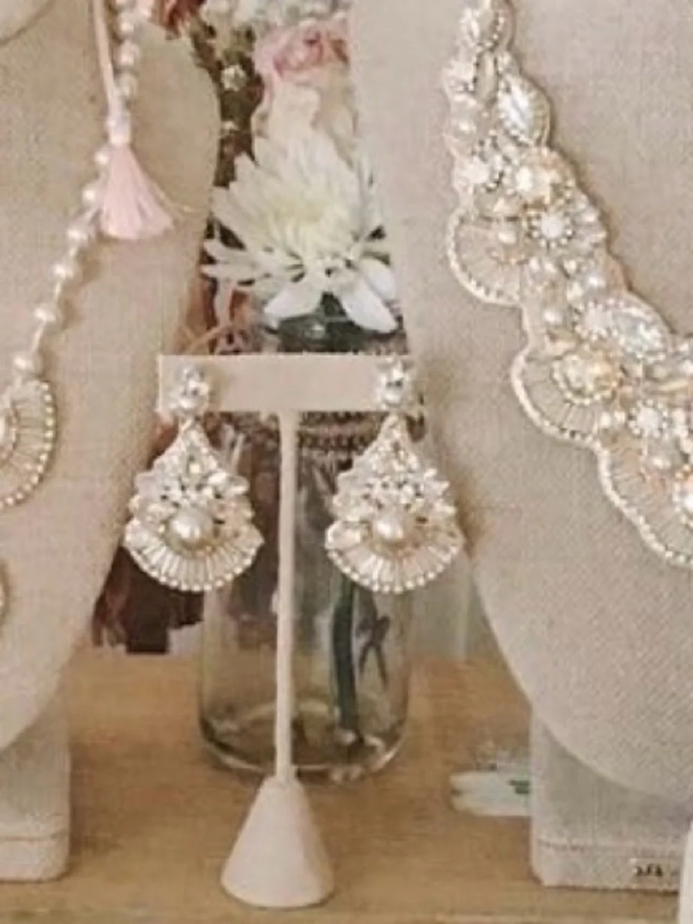 Pearl and Crystal Statement Necklace Set in Blush Pink - Elegant Women's Jewelry